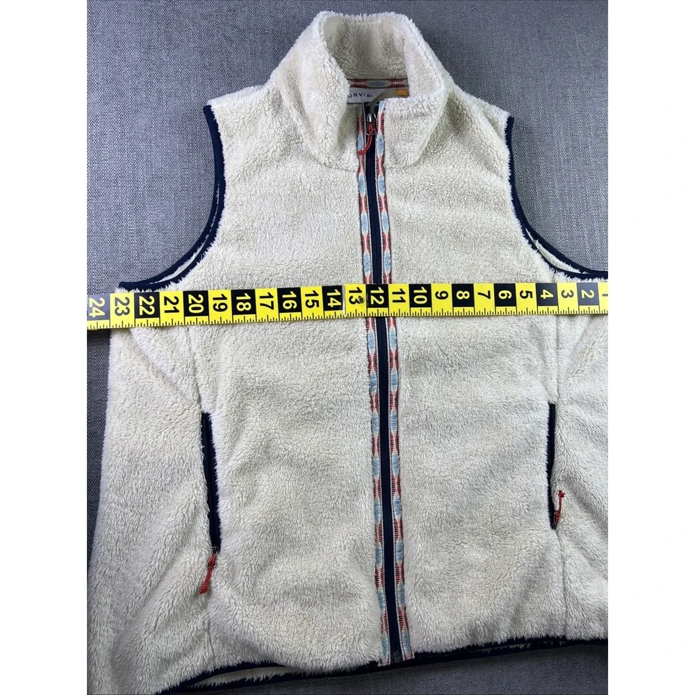 Orvis Sherpa Vest Womens XL Aztec Trim Cream White Full Zip Pockets Preppy‎